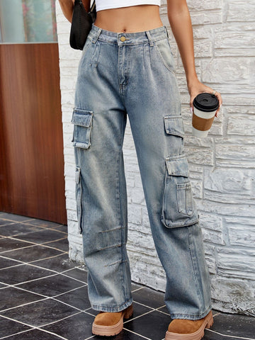 Women's washed jeans with button closure and multiple pockets, made from 95% rayon and 5% polyester, styled with a relaxed fit and no stretch.