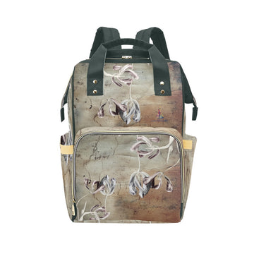 Tulips on Cracked Wall Multi-Function Backpack/Diaper Bag