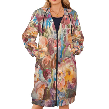 Floral Firelight Women's Long Hooded Coat