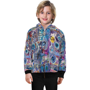 Circles on Water Big Boys' Zip Up Hoodie (H58)