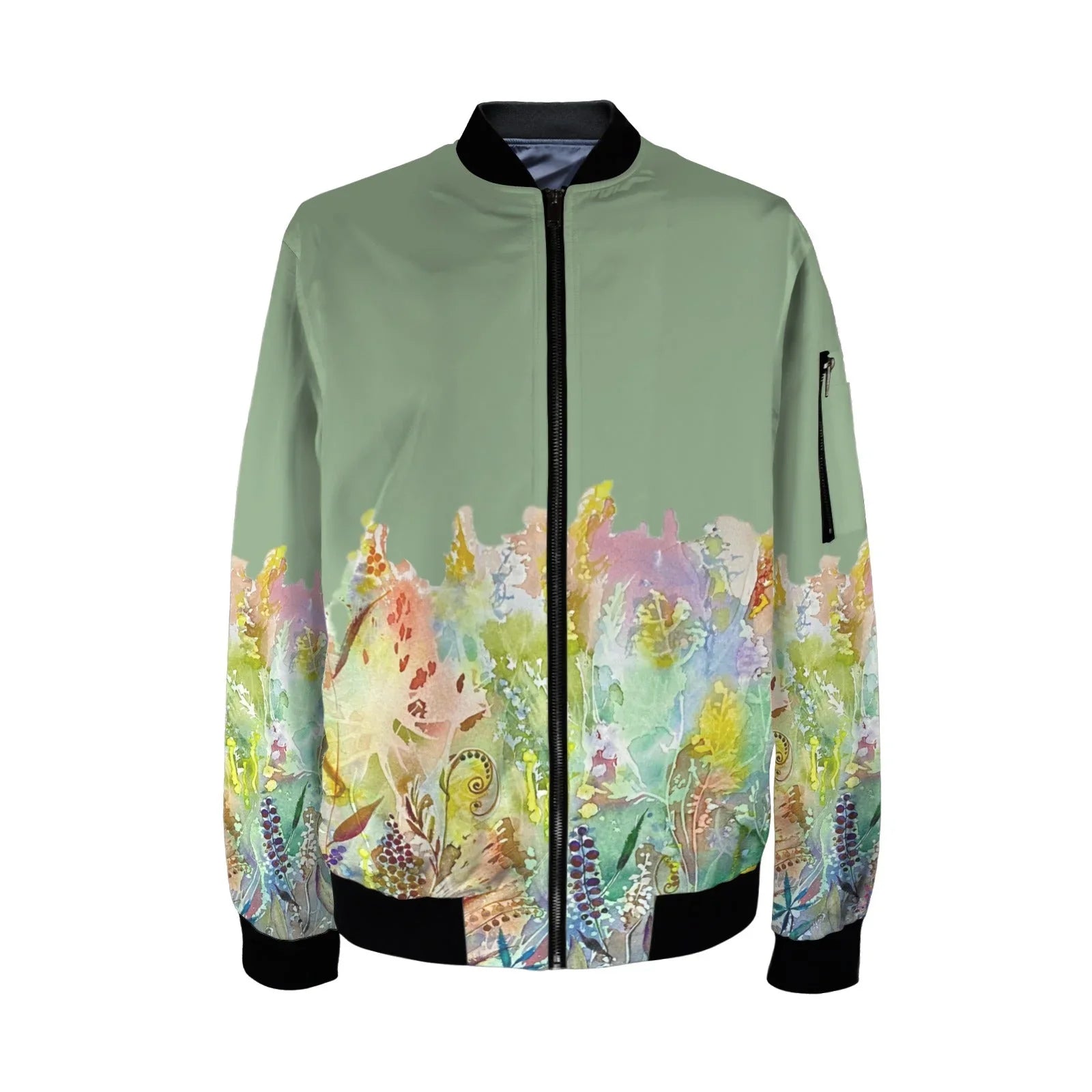 Blooming Melody Dark Sage Tall Ladies Bomber Jacket - Lana Art Sweden