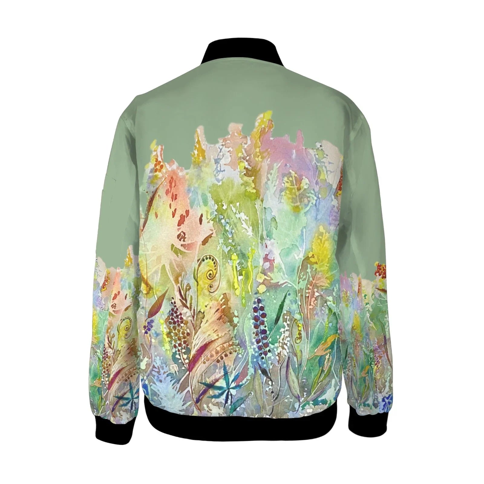 Blooming Melody Dark Sage Tall Ladies Bomber Jacket - Lana Art Sweden