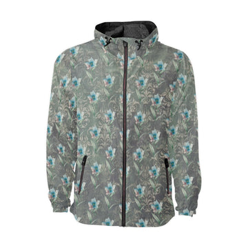Blue Flower Damaskus Green Unisex All Over Print Windbreaker (Model H23)