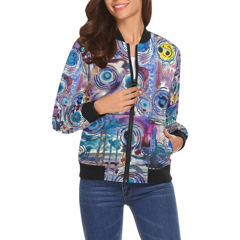 Circles on Water All Over Print Bomber Jacket for Women - Lana Art Sweden
