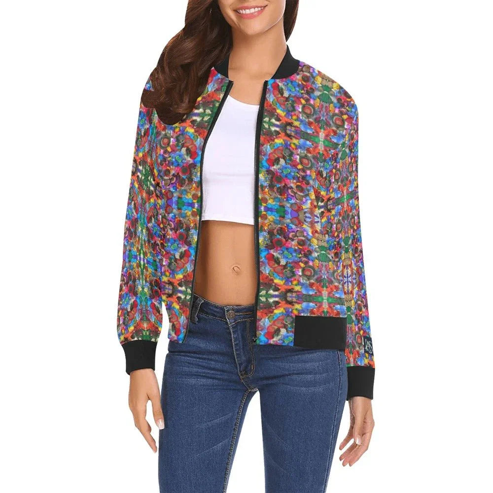 Cosmic Blooms Mega Bomber Jacket for Women - Lana Art Sweden