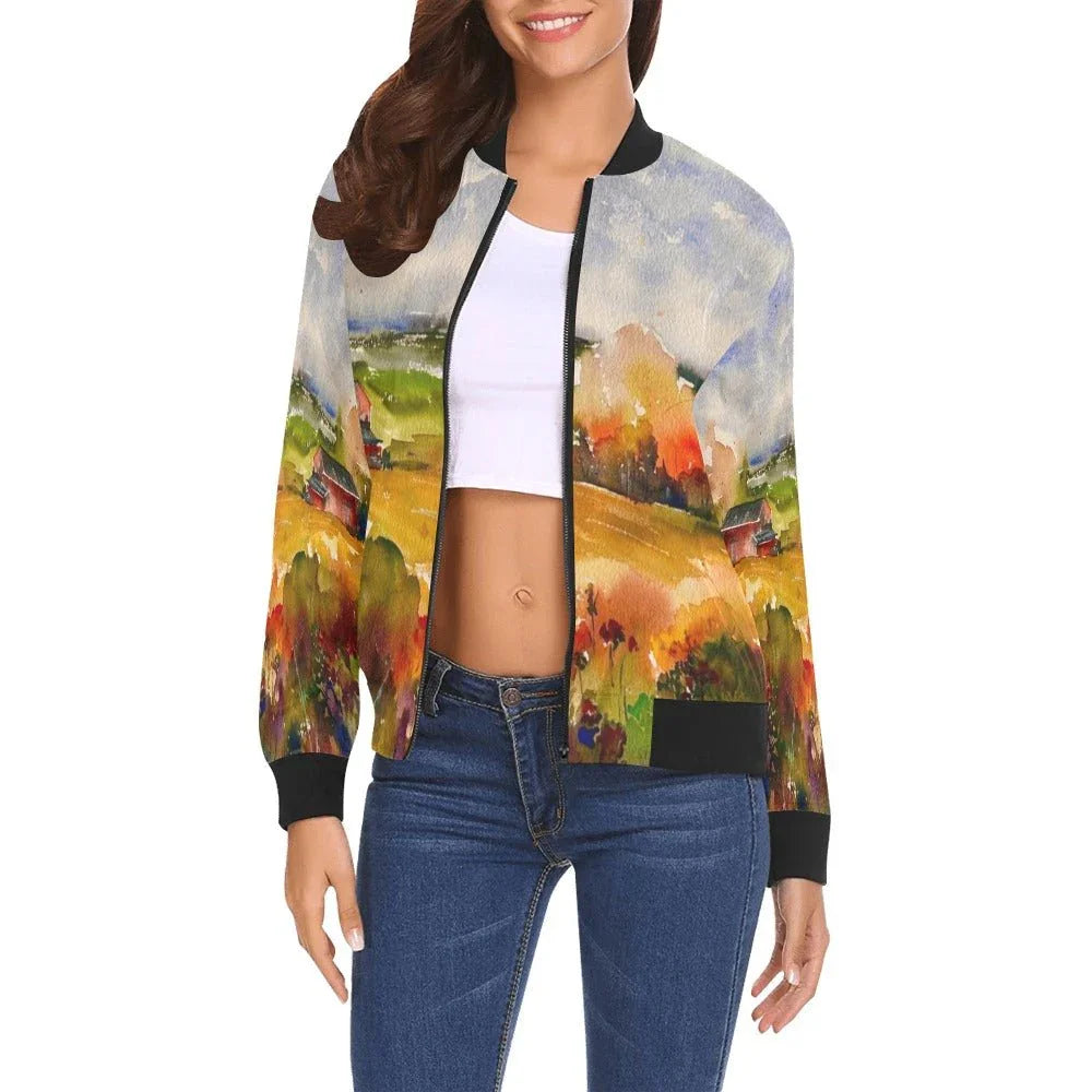 Countryside All Over Print Bomber Jacket for Women - Lana Art Sweden