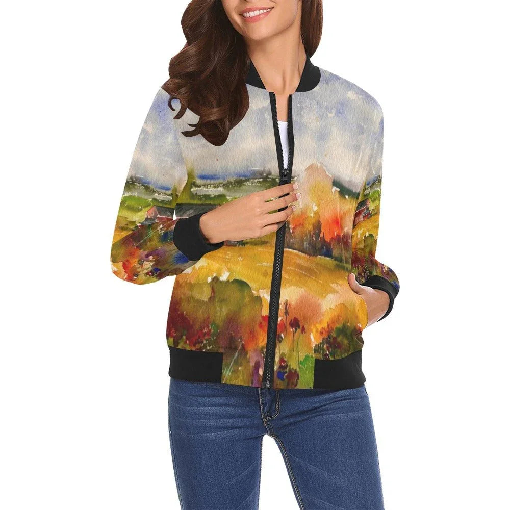 Countryside All Over Print Bomber Jacket for Women - Lana Art Sweden