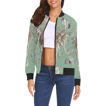 Tulip Drama Lime Cream Subdued Bomber Jacket for Women