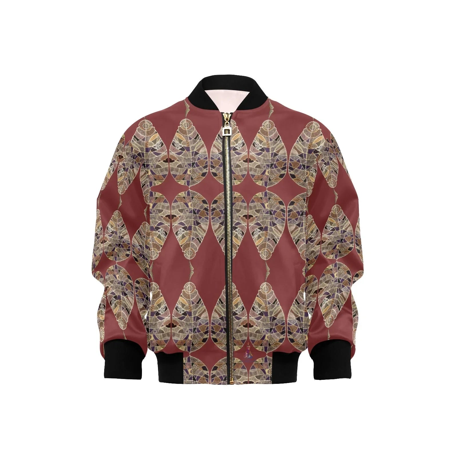 Fantasy Brown Leaf Burgundy Kids' Bomber Jacket with Pockets (Model H40) - Lana Art Sweden