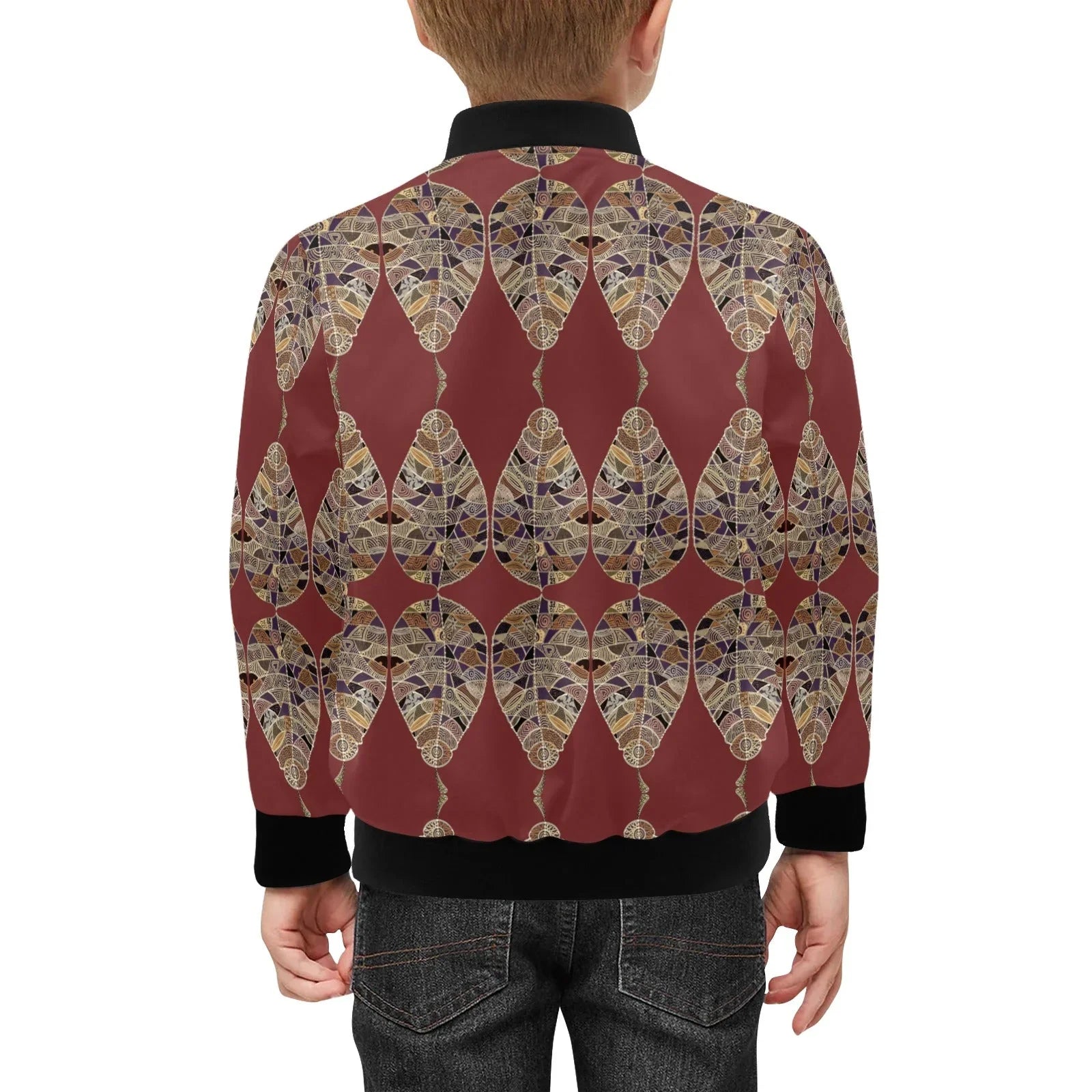 Fantasy Brown Leaf Burgundy Kids' Bomber Jacket with Pockets (Model H40) - Lana Art Sweden