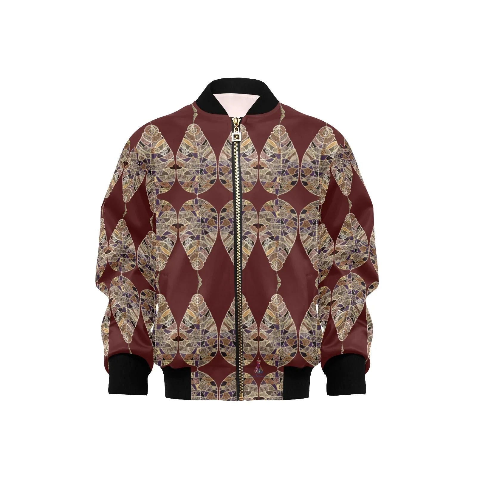 Fantasy Brown Leaf Chocolate Kids' Bomber Jacket with Pockets (Model H40) - Lana Art Sweden