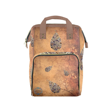 Brown Leaf Venetian Wall Multi-Function Travel Diaper Bag-Large