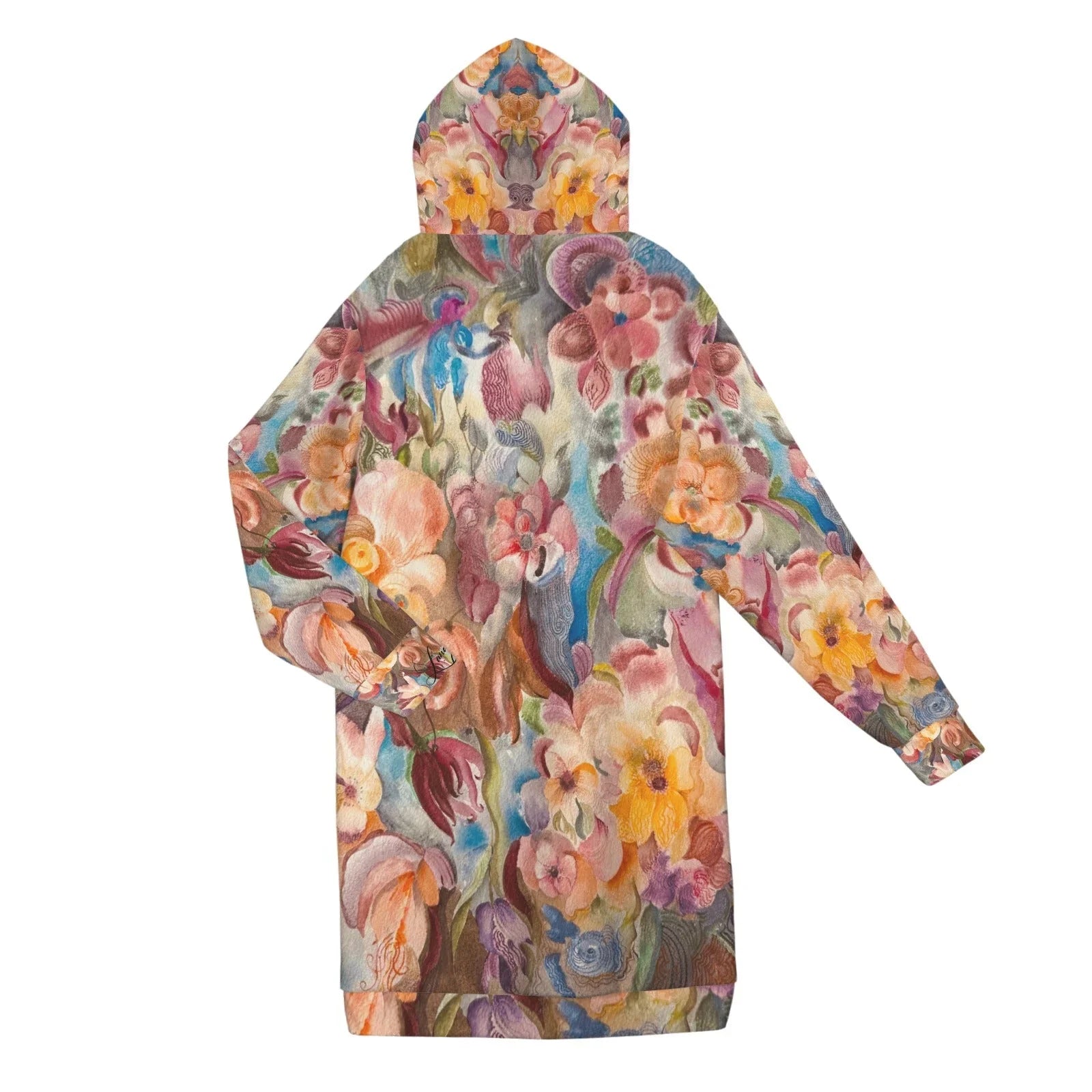 Floral Firelight Women's Long Hooded Jacket - Lana Art Sweden