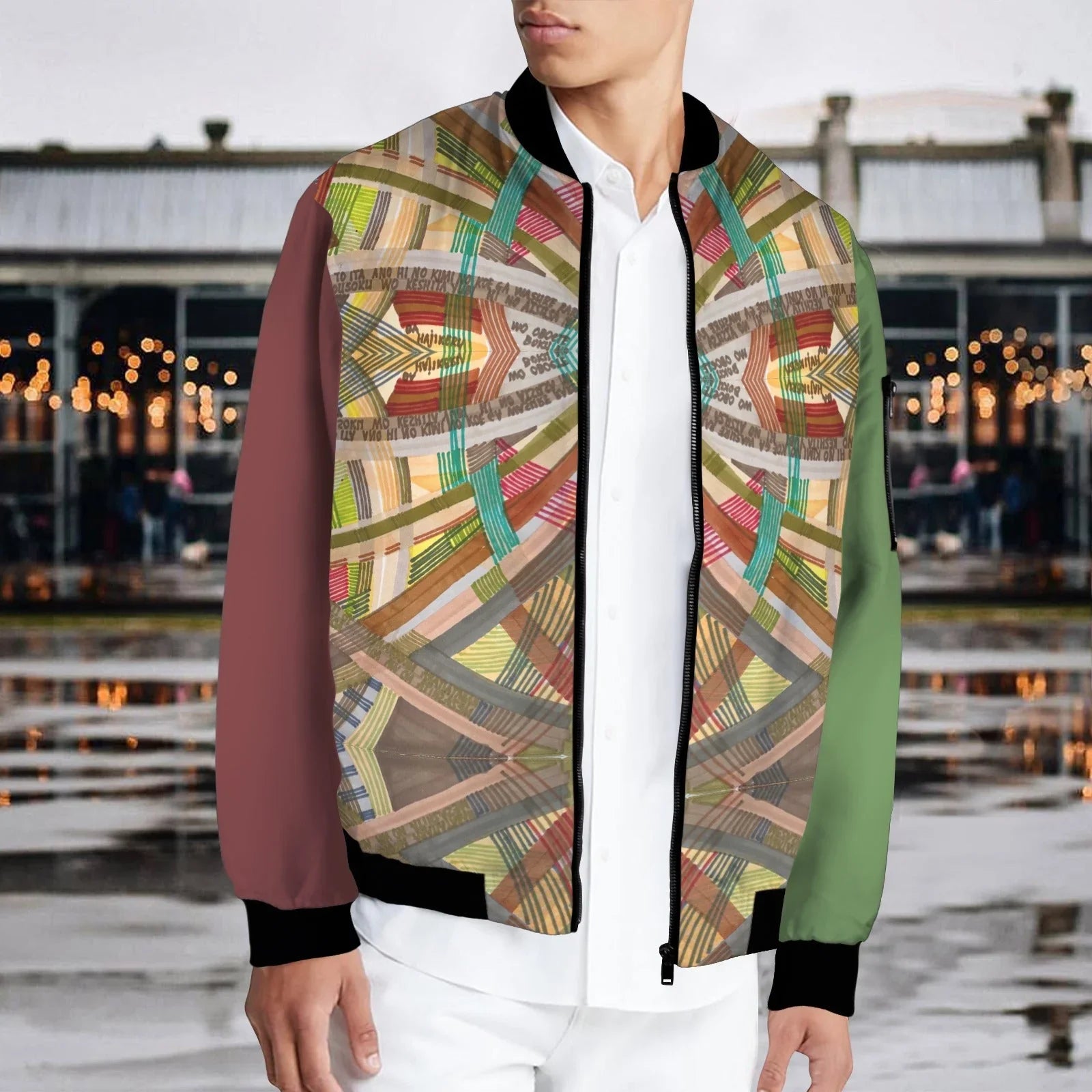 Labyrinth Burgundy Green Bomber Jacket - Lana Art Sweden