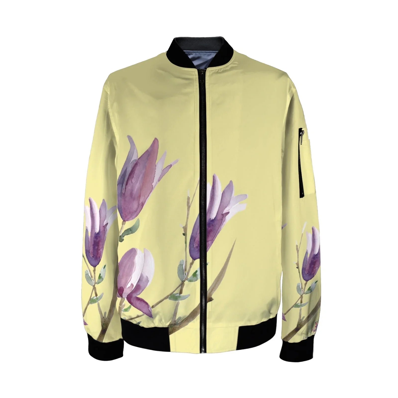 Magnolia Celestial Yellow Tall Ladies Bomber Jacket - Lana Art Sweden