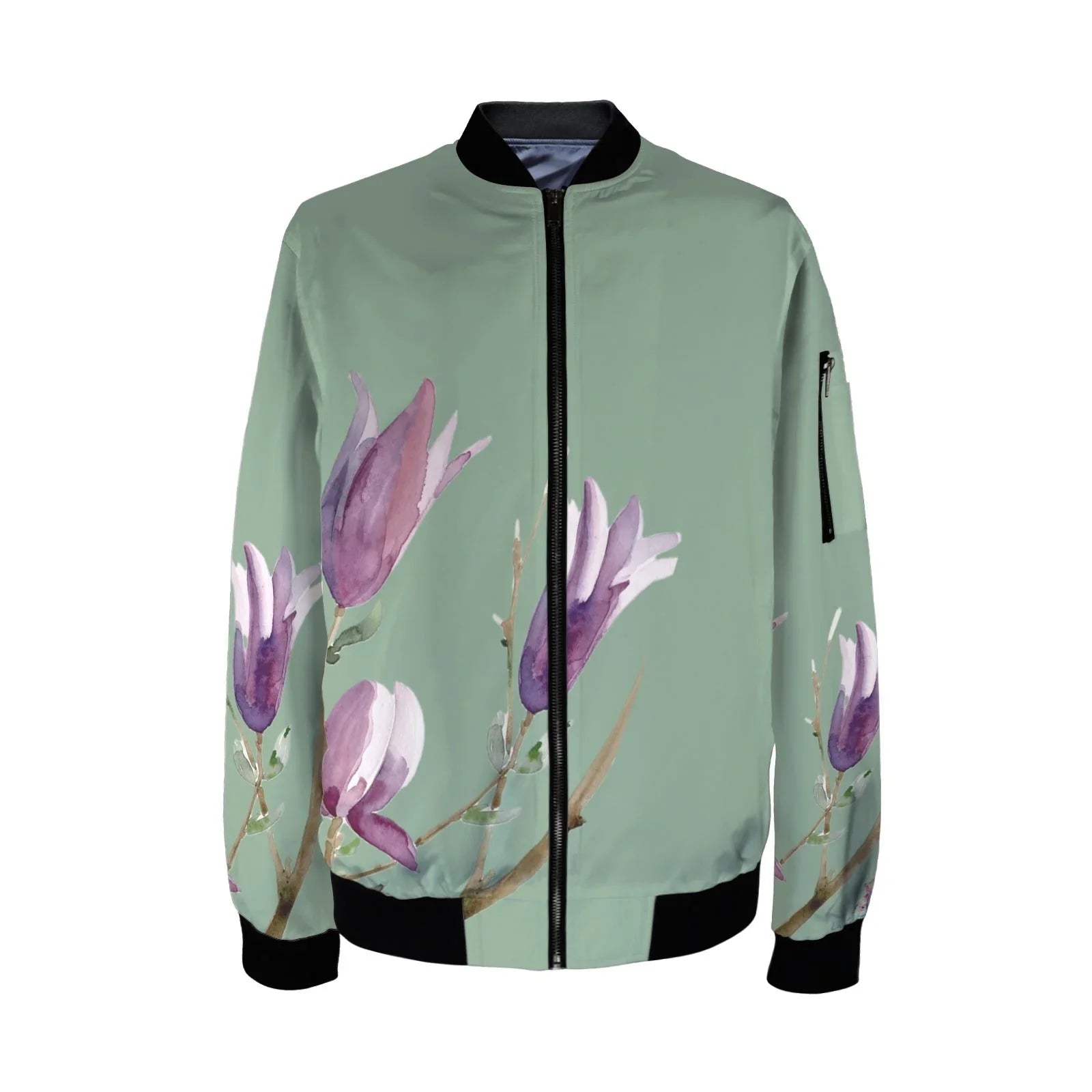 Magnolia Dark Sage Tall Ladies Bomber Jacket - Lana Art Sweden