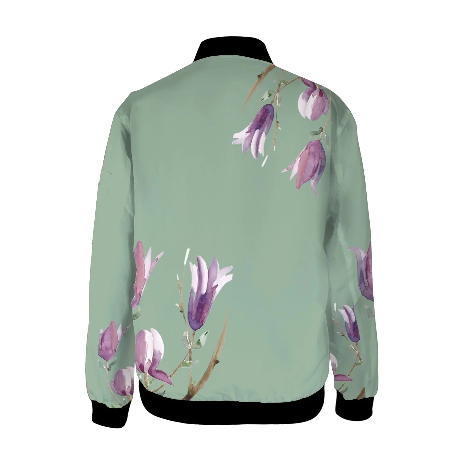 Magnolia Dark Sage Tall Ladies Bomber Jacket - Lana Art Sweden