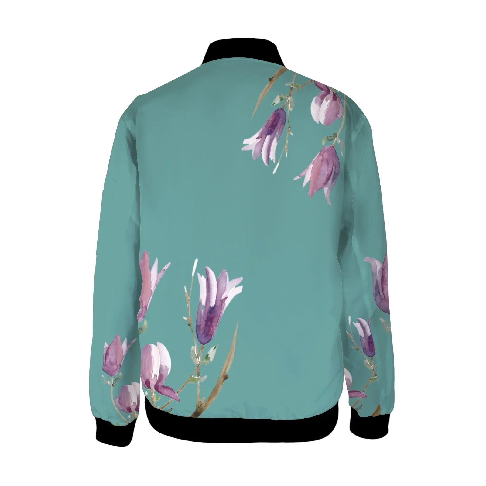 Magnolia Retro Blue Tall Ladies Bomber Jacket - Lana Art Sweden