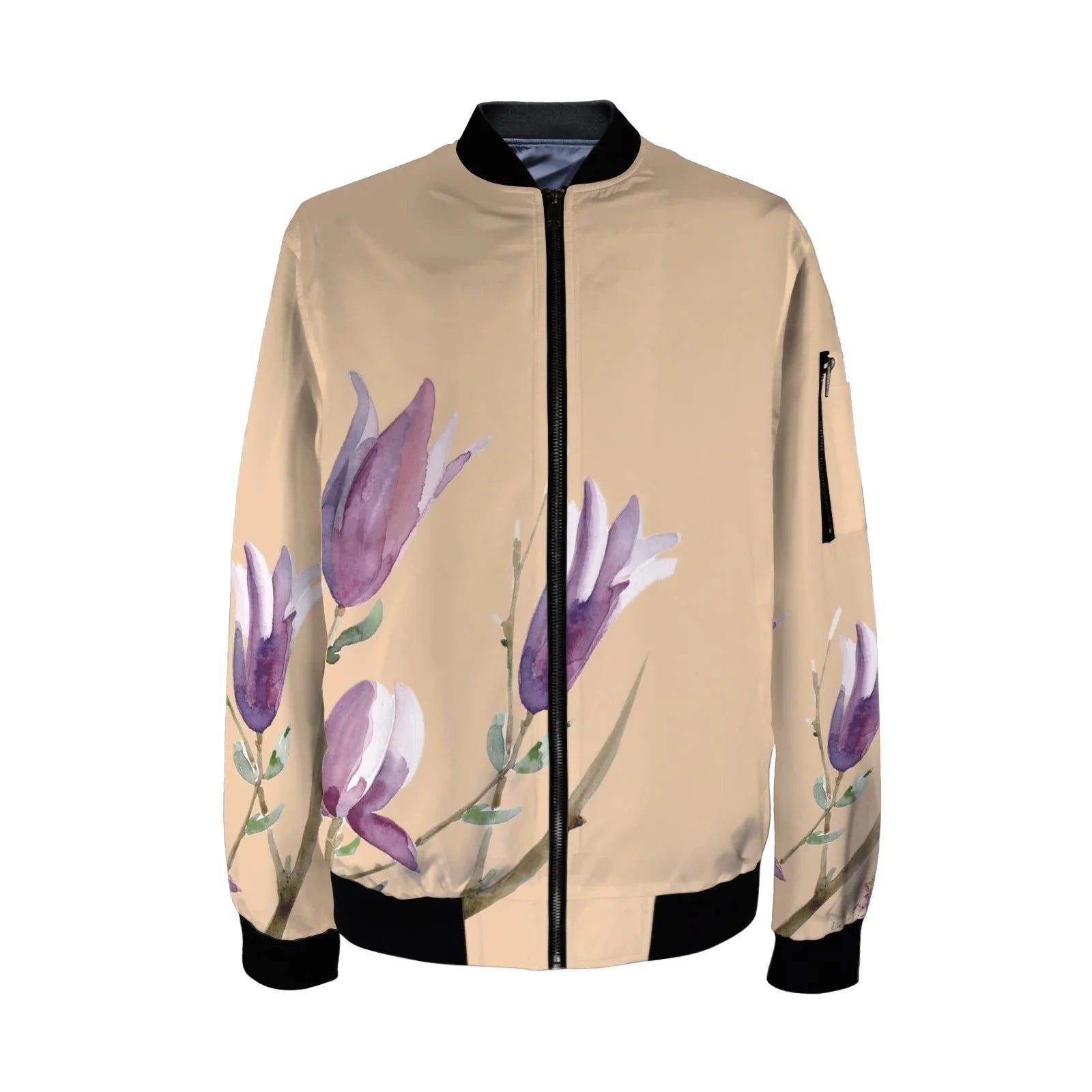 Magnolia Roasted Peach Tall Ladies Bomber Jacket - Lana Art Sweden