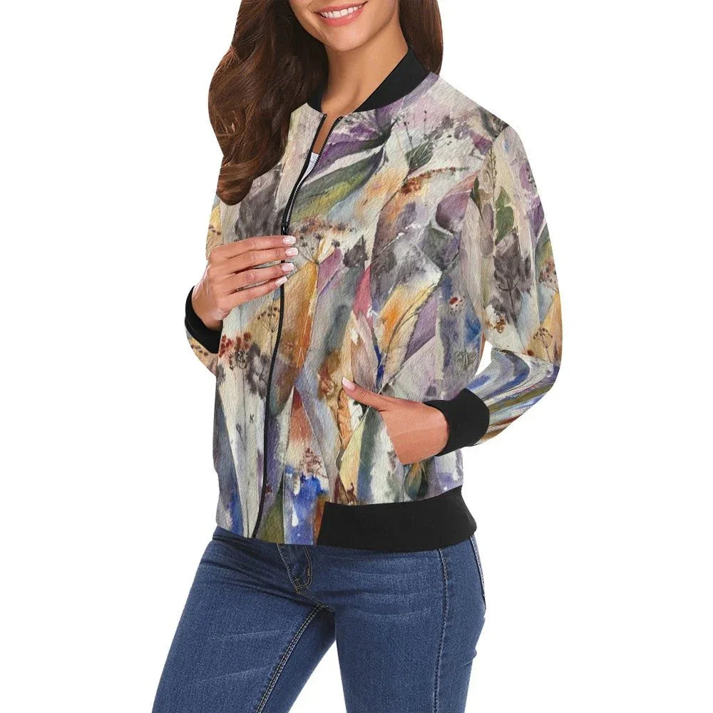 Mystery Plants All Over Print Bomber Jacket for Women - Lana Art Sweden