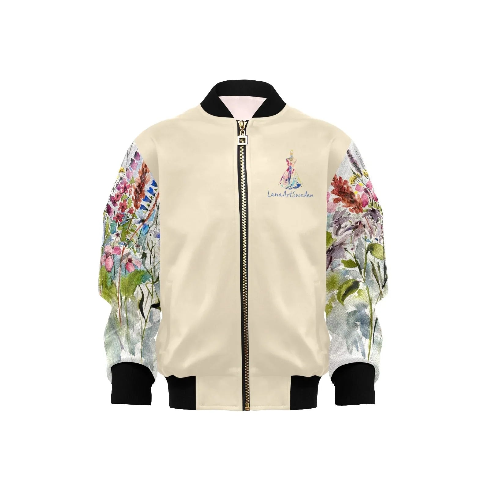 Shaggy Blooms Mocha Kids' Bomber Jacket with Pockets (Model H40) - Lana Art Sweden