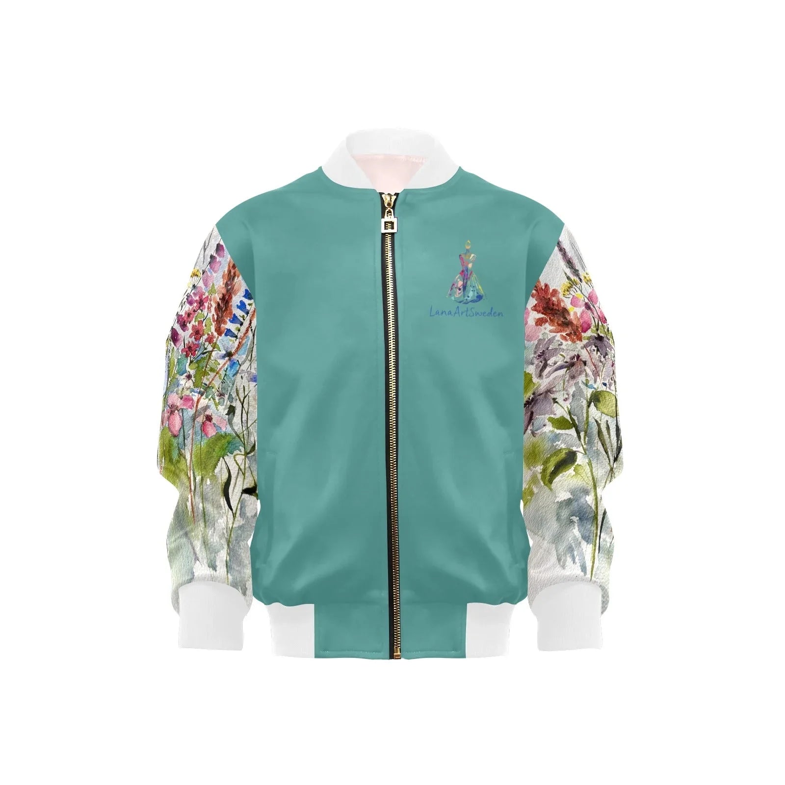 Shaggy Blooms Teal Kids' Bomber Jacket with Pockets (Model H40) - Lana Art Sweden