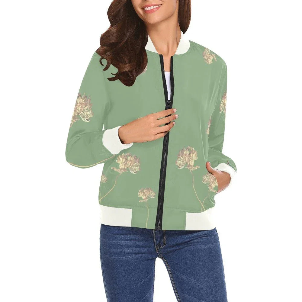 Single Tulip Sage Bomber Jacket for Women - Lana Art Sweden
