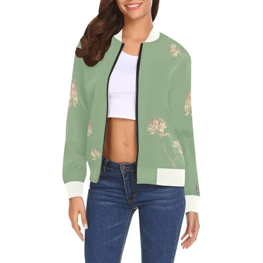 Single Tulip Sage Bomber Jacket for Women - Lana Art Sweden