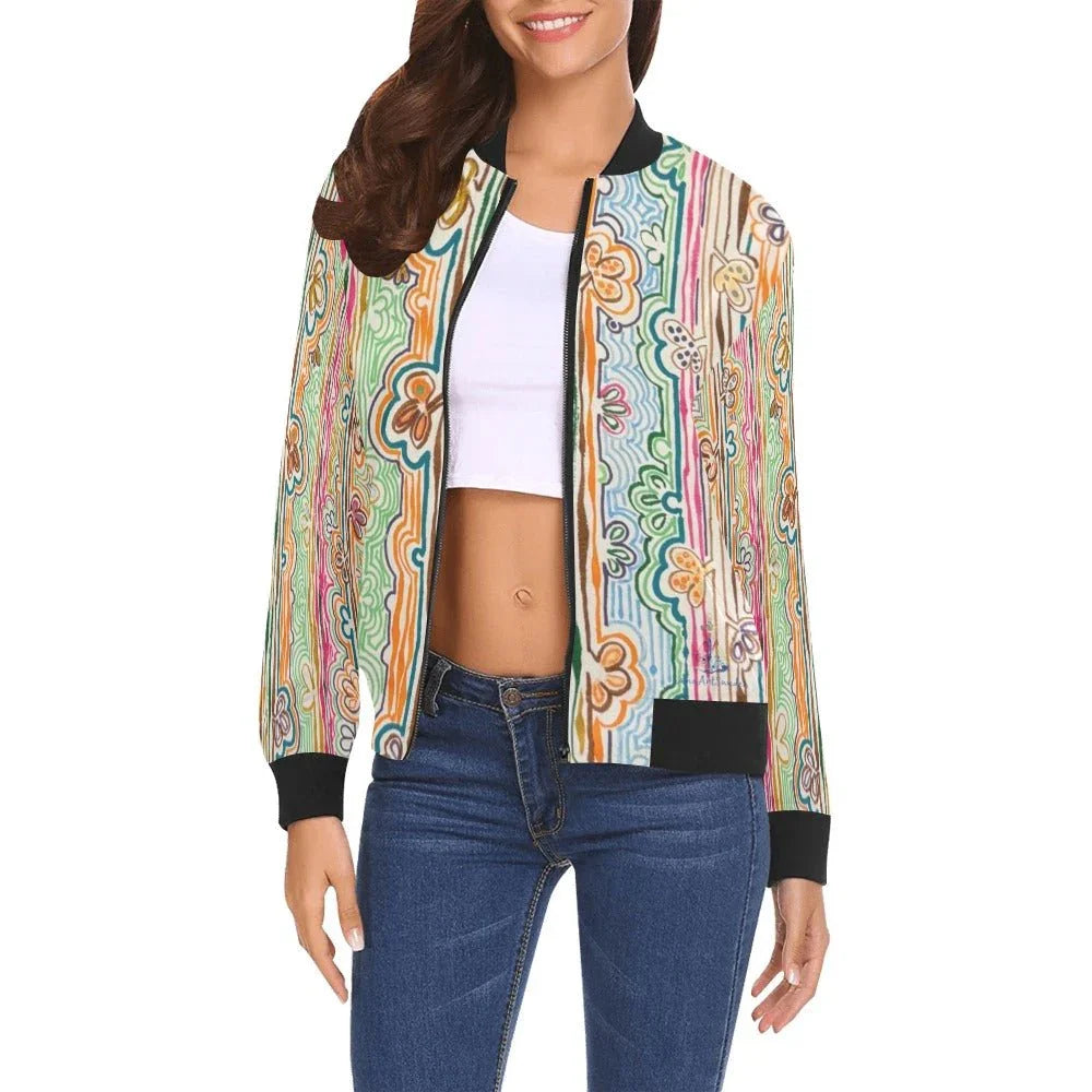 Spring Fever All Over Print Bomber Jacket for Women - Lana Art Sweden