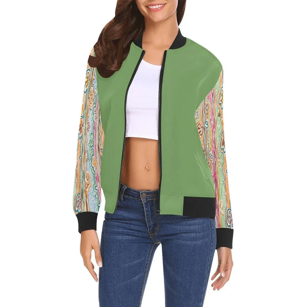 Spring Fever Sleeves All Over Print Bomber Jacket for Women - Lana Art Sweden