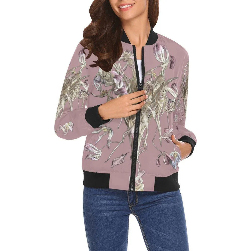 Tulip Drama Powder Pink Bomber Jacket for Women - Lana Art Sweden