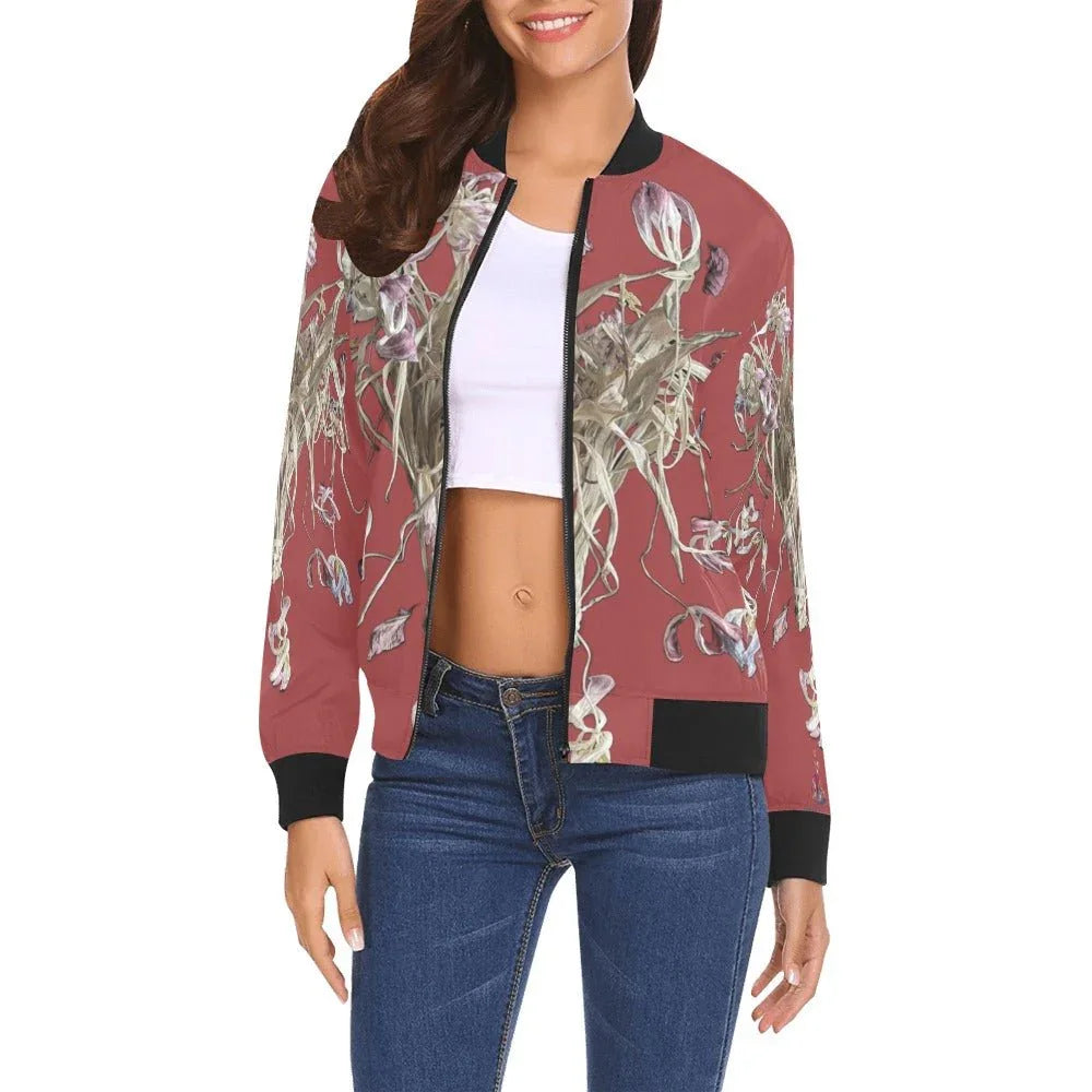 Tulip Drama Pumpkin Bomber Jacket for Women - Lana Art Sweden