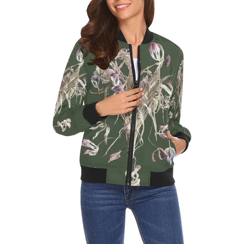 Tulip Drama Rain Forest Bomber Jacket for Women - Lana Art Sweden