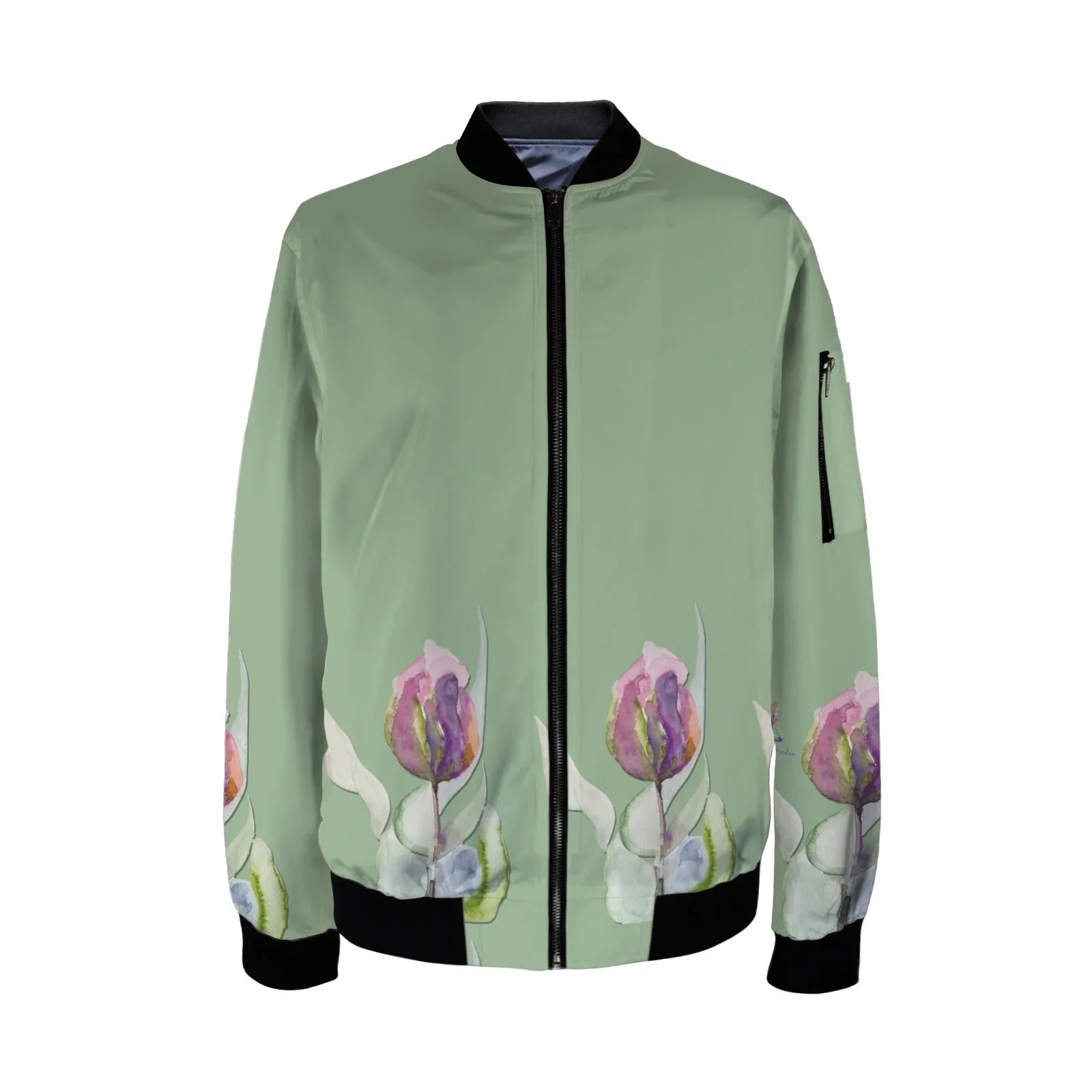 Tulips Sage Tall Ladies Bomber Jacket - Lana Art Sweden