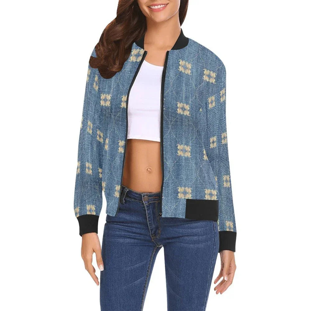 Your Denim Tulips Bomber Jacket for Women - Lana Art Sweden