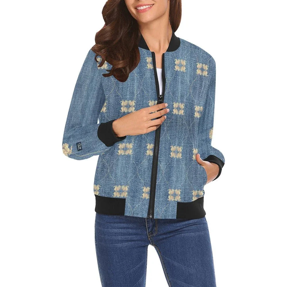 Your Denim Tulips Bomber Jacket for Women - Lana Art Sweden