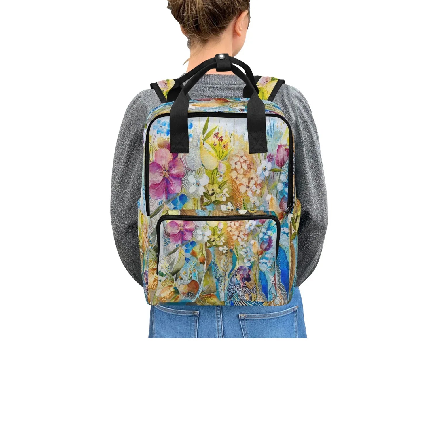 twin-handle backpack with flower design by LanaArtSweden