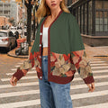 Women's ribbed cardigan in Christmas Star Green Brown style, perfect for casual wear or office outfits.