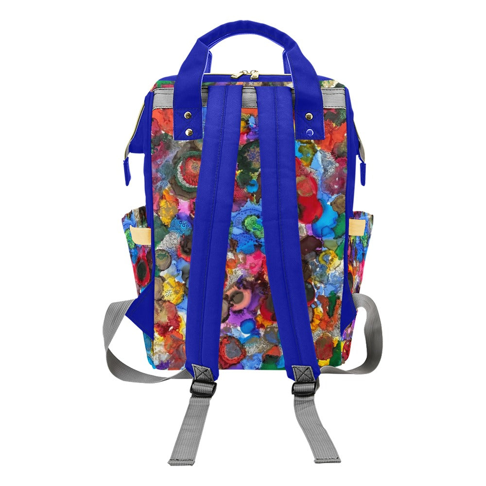 Cosmic Blooms Indigo Multi-Function Diaper Backpack/Diaper Bag