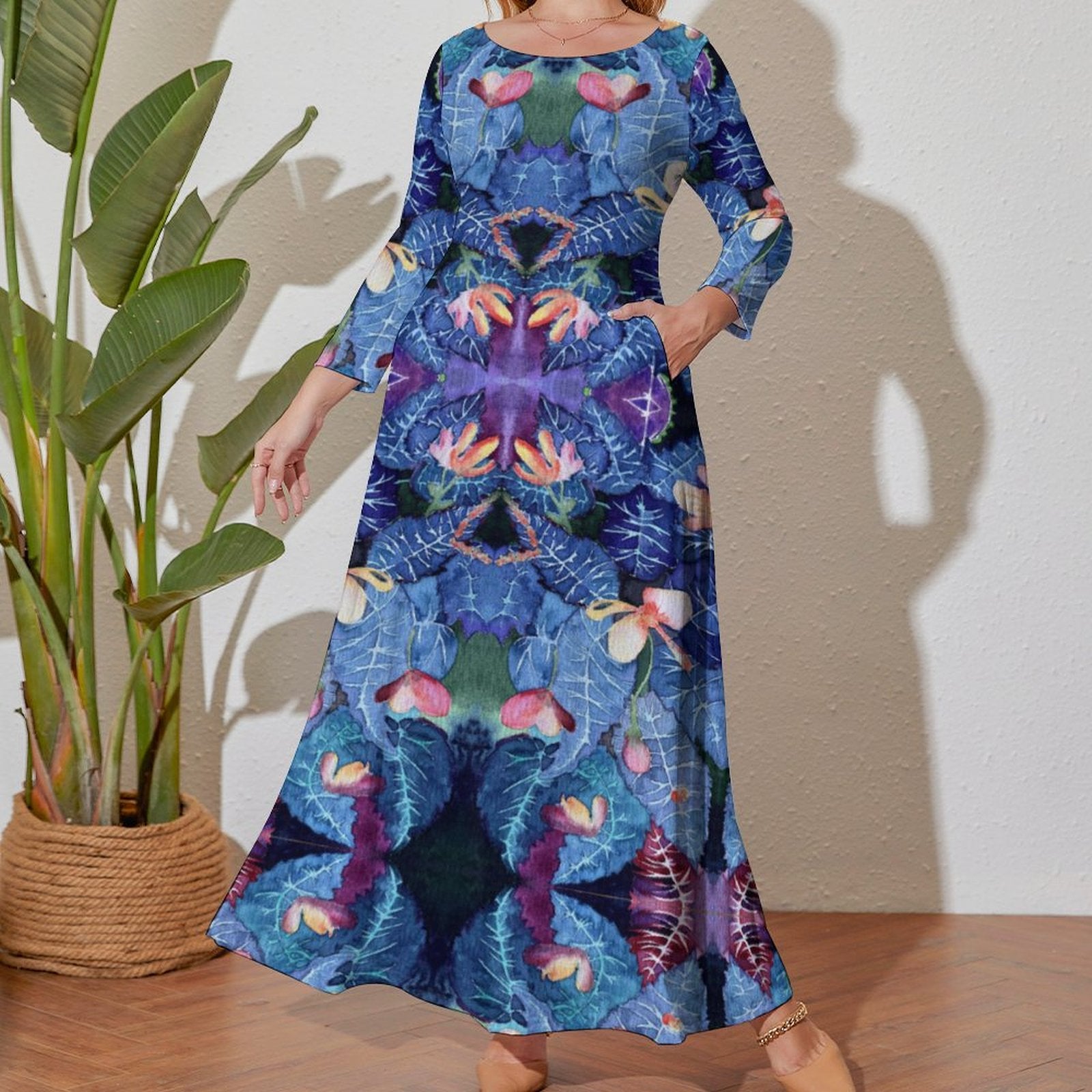 Blue Thorns Maxi Long sleeve dress