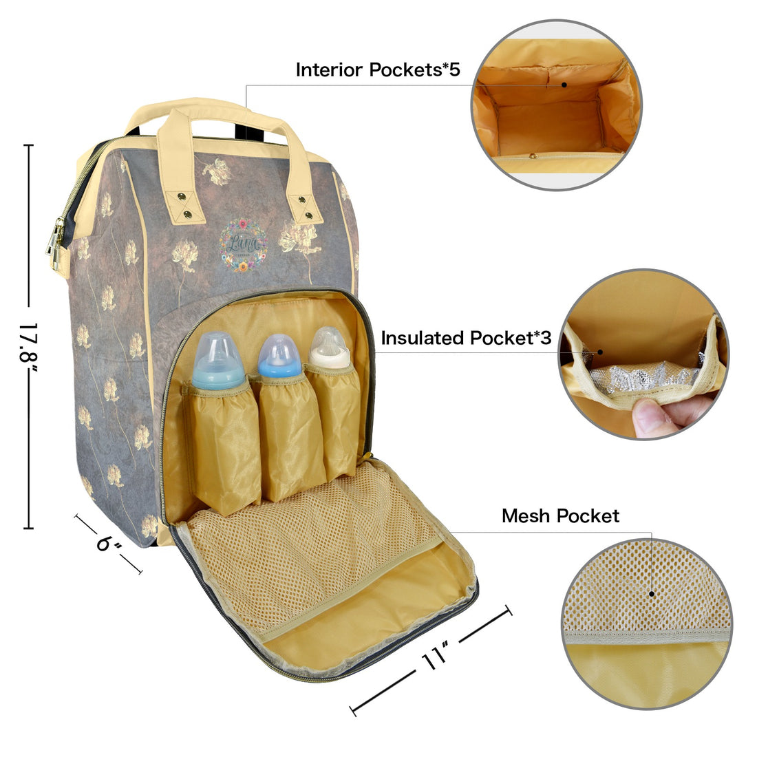 Damaskus Tulip Dusk Multi-Function Travel Diaper Bag-Large