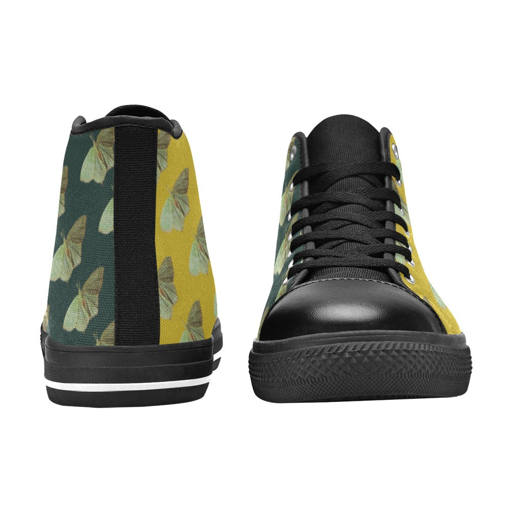 Green Moth Ochre Kids' High Top Canvas Shoes