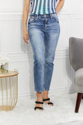 Kancan Full Size Amara high rise slim straight vintage wash jeans with slight stretch and pockets
