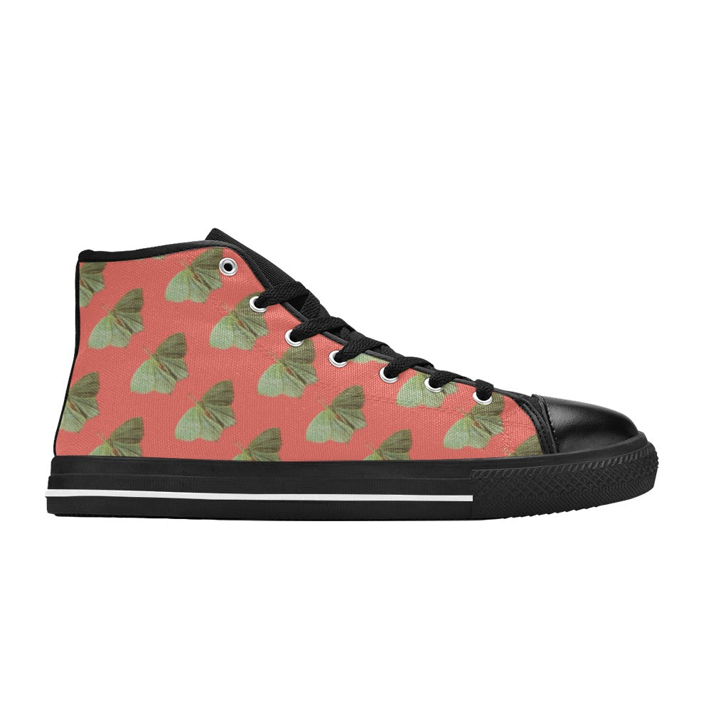 Green Moth Coral Kids' High Top Canvas Shoes