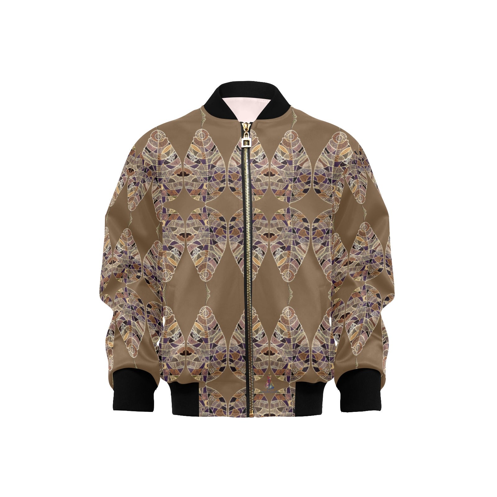Fantasy Brown Leaf Kids' Bomber Jacket with Pockets (Model H40)