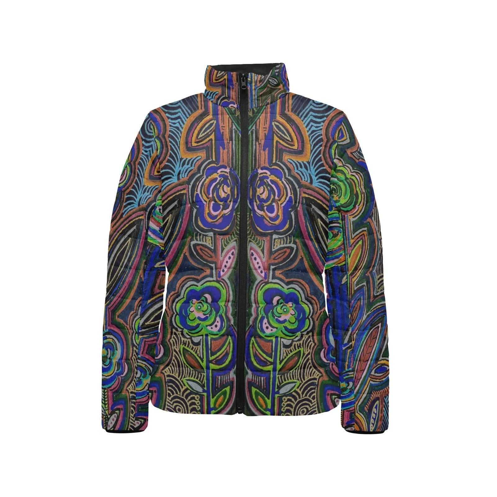 Fabled Flowers Women's Stand Collar Padded Jacket (Model H41)