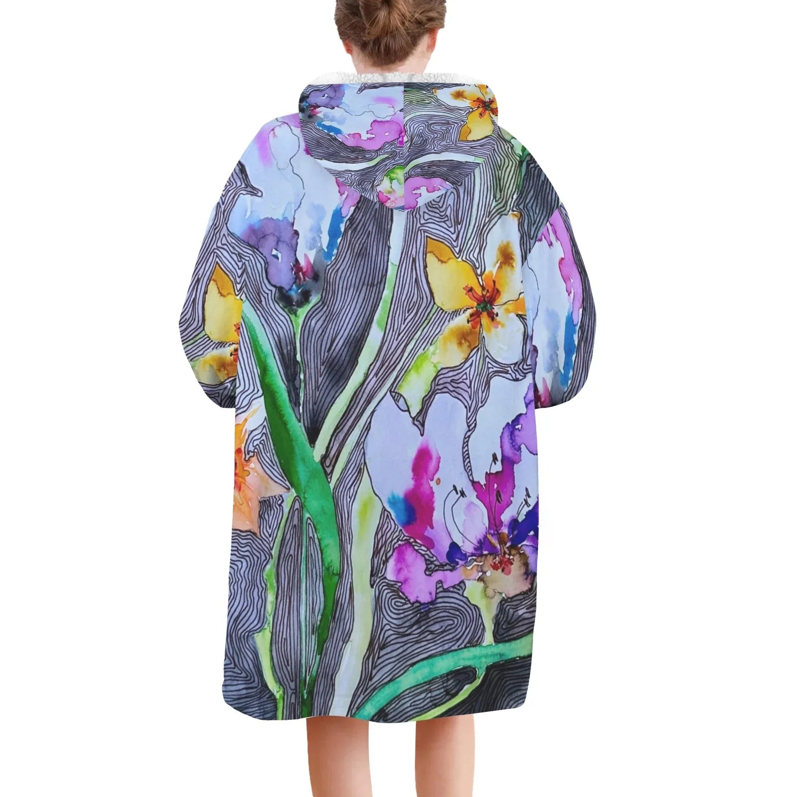Lined Tulips Blanket Hoodie for Women
