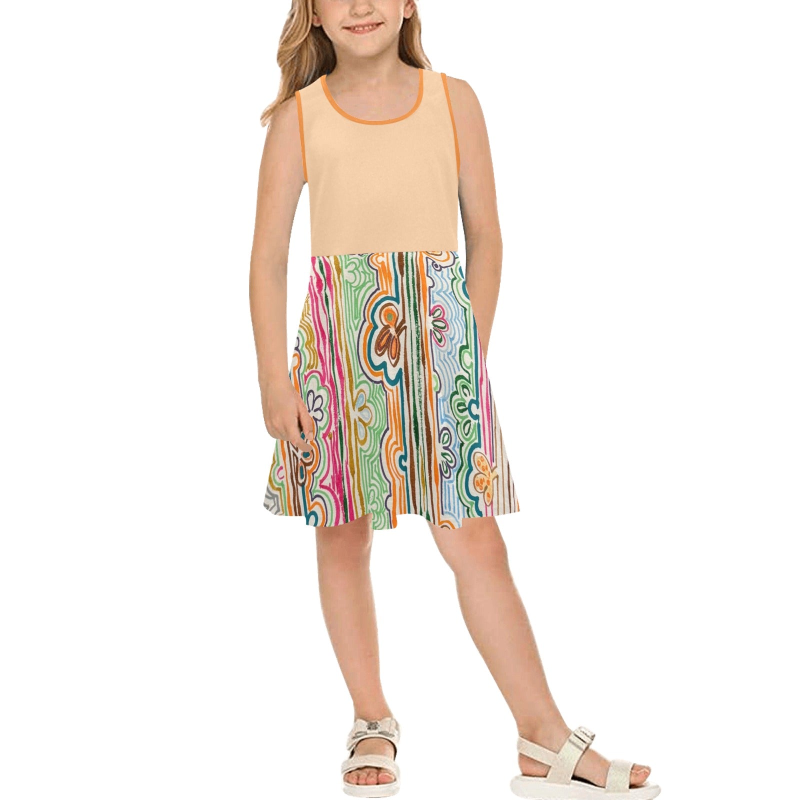 Spring Fever Orange Blossom Girls' Sleeveless Sundress