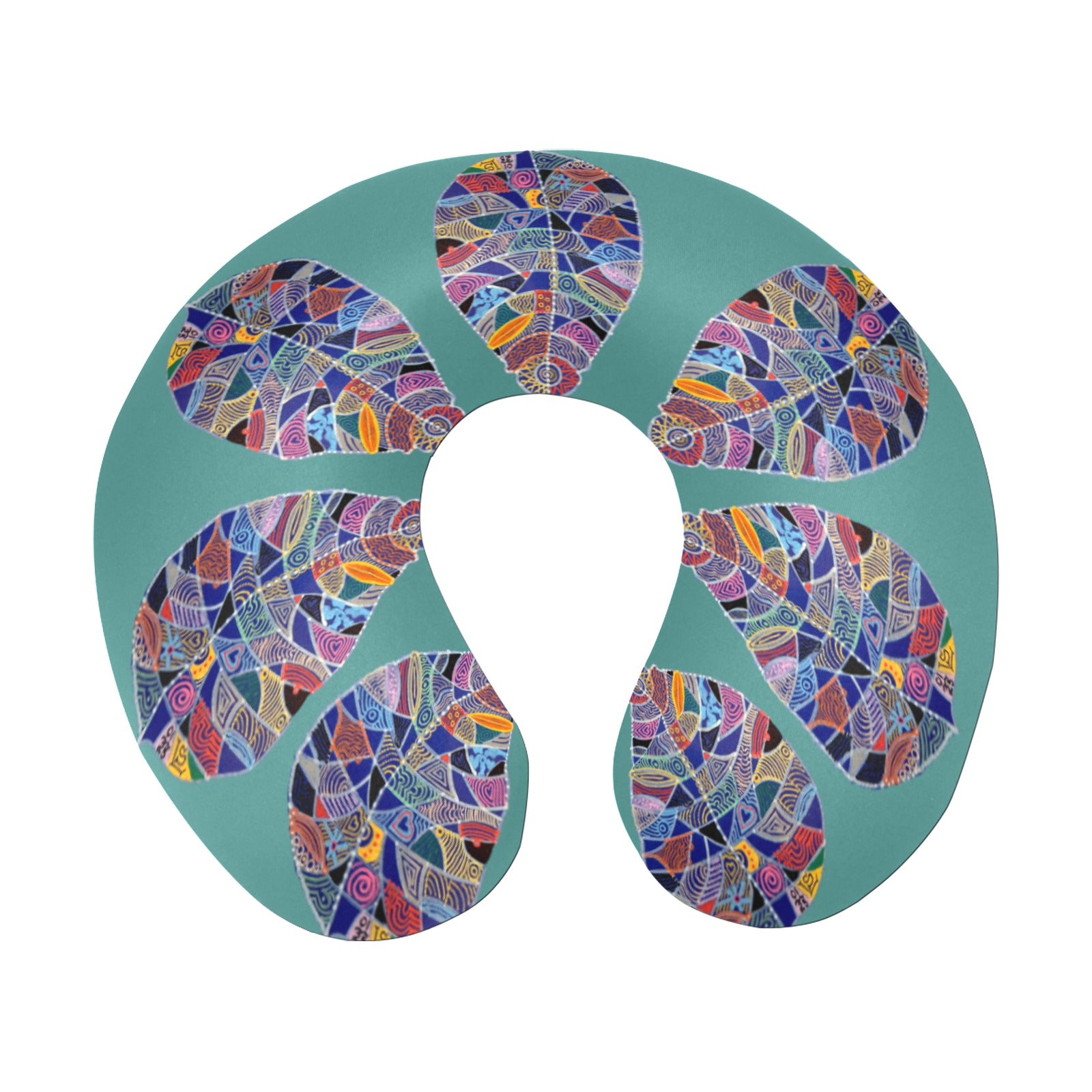 Fantasy Leaf Teal U-Shape Travel Pillow