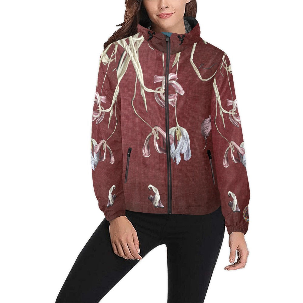 Burgundy Castle Tulips Unisex Windbreaker